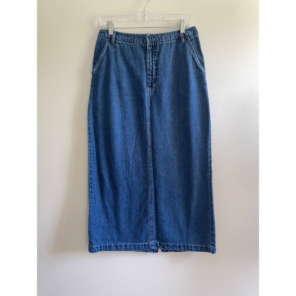 Kim Rogers Denim Midi Pencil Skirt Womens 6 Blue Jean 34" Pockets 90s
